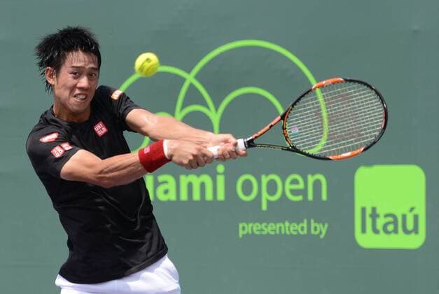 March 25, 2016 - Miami, Florida, United States - KEI NISHIKORI practices at the Miami Open. Tennis 2016 - Miami Open - Day 5 - ZUMAl132