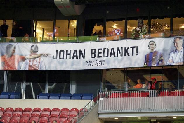 hommage Johan Cruijff banner during the friendly match between Netherlands and France on March 25, 2016 at the Amsterdam Arena in Amsterdam, The Netherlands. Netherlands v France Friendly match 2015 2016 xVIxxIVx 5217123