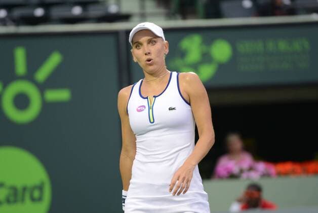 March 25, 2016 - Miami, Florida, United States - ELENA VESNINA reacts to blowing her first match point in her match vs. V. Williams at the Miami Open. Tennis 2016 - Miami Open - Day 5 - ZUMAl132