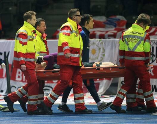 England s Jack Butland gets stretchered off during the International Friendly Länderspiel match at Olympiastadion. Photo credit should read: David Klein Sportimage EDITORIAL USE ONLY. No use with unauthorised audio, video, data, fixture lists, club league logos or live services. Online in-match use limited to 120 images, no video emulation. No use in betting, games or single club league player publications.