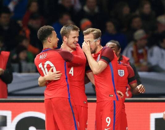 England s Eric Dier celebrates scoring his sides third goal during the International Friendly Länderspiel match at Olympiastadion. Photo credit should read: David Klein Sportimage EDITORIAL USE ONLY. No use with unauthorised audio, video, data, fixture lists, club league logos or live services. Online in-match use limited to 120 images, no video emulation. No use in betting, games or single club league player publications.