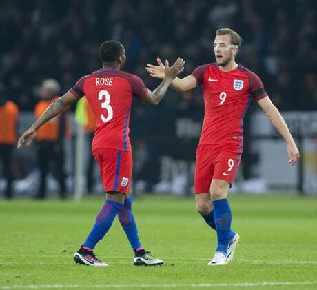 26.03.2016. Olympiastadion Berlin, Berlin, Germany. International Football Friendly Germany versus England. England& x2019;s Harry Kane celebrates his goal with England& x2019;s Danny Rose xCraigxMercerx  ActionPlus11722425