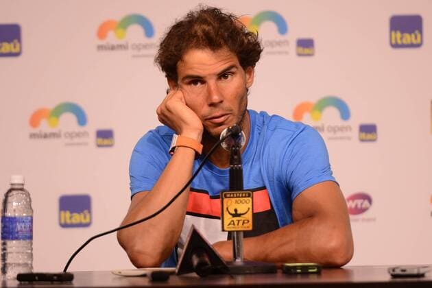 March 26, 2016 - Miami, Florida, United States - RAFAEL NADAL is shown before speaking to the media following his match at the Miami Open Tennis 2016 - Miami Open - Day 6 - ZUMAl132