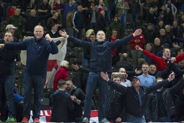 26.03.2016. Olympiastadion Berlin, Berlin, Germany. International Football Friendly Germany versus England. England fans celebrate their victory xCraigxMercerx  ActionPlus11722452