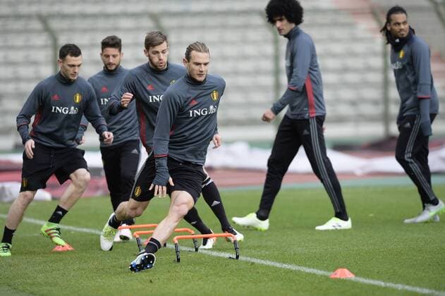Belgium s Guillaume Gillet pictured during a training session of the Belgian national soccer team Red Devils, Sunday 27 March 2016 in Brussels. The Red Devils will play a friendly game in and against Portugal on 29 March, the match was moved due to safety concerns after the Brussels terrorists attacks. The game is a preparation for the upcoming Euro2016. NICOxVEREECKEN  x04821762x