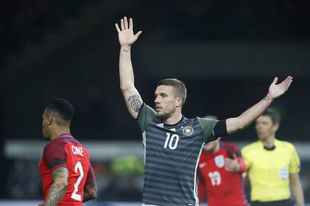 Lukas Podolski (GER) . Deutschland -England . Fussball-Länderspiel 2016, Freundschaftsspiel . Berlin, GER, 26.03.2016 ,