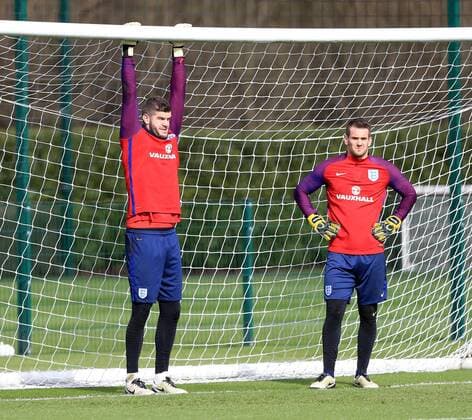 England s Fraser Forster and Tom Heaton in action during training at the Tottenham Hotspur Training Centre. Photo credit should read: David Klein Sportimage EDITORIAL USE ONLY. No use with unauthorised audio, video, data, fixture lists, club league logos or live services. Online in-match use limited to 120 images, no video emulation. No use in betting, games or single club league player publications.