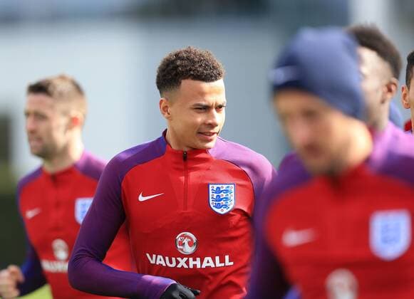 England s Dele Alli in action during training at the Tottenham Hotspur Training Centre. Photo credit should read: David Klein Sportimage EDITORIAL USE ONLY. No use with unauthorised audio, video, data, fixture lists, club league logos or live services. Online in-match use limited to 120 images, no video emulation. No use in betting, games or single club league player publications.