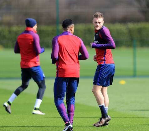England s Jamie Vardy during training at the Tottenham Hotspur Training Centre. Photo credit should read: David Klein Sportimage EDITORIAL USE ONLY. No use with unauthorised audio, video, data, fixture lists, club league logos or live services. Online in-match use limited to 120 images, no video emulation. No use in betting, games or single club league player publications.
