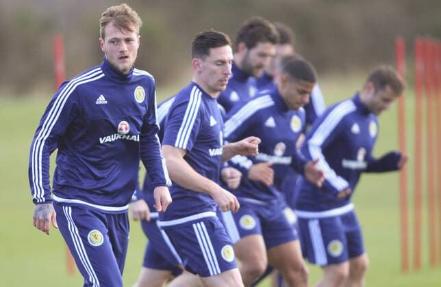 FuÃŸball, Training Nationalteam Schottland 28.03.2016. Mar Hall, Glasgow, Scotland. International Football Scotland Training and Media Event ahead of their game versus Denmark on 29th March. Liam Cooper xGeorgariouxVagelisx  ActionPlus11723038