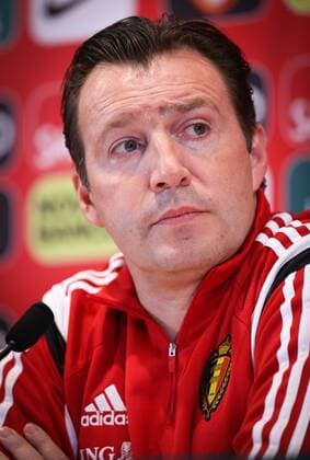 Belgium s head coach Marc Wilmots pictured at a press conference PK Pressekonferenz of the Belgian national soccer team Red Devils in Leiria, Portugal, Monday 28 March 2016. The Red Devils will play a friendly game in and against Portugal on 29 March, the match was moved due to safety concerns after the Brussels terrorists attacks. The game is a preparation for the upcoming Euro2016. VIRGINIExLEFOUR  x04822450x