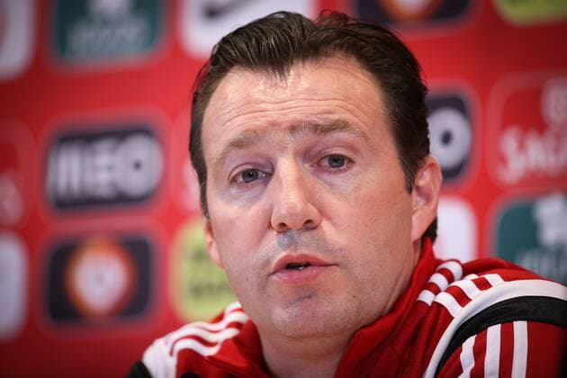 Belgium s head coach Marc Wilmots pictured at a press conference PK Pressekonferenz of the Belgian national soccer team Red Devils in Leiria, Portugal, Monday 28 March 2016. The Red Devils will play a friendly game in and against Portugal on 29 March, the match was moved due to safety concerns after the Brussels terrorists attacks. The game is a preparation for the upcoming Euro2016. VIRGINIExLEFOUR  x04822451x