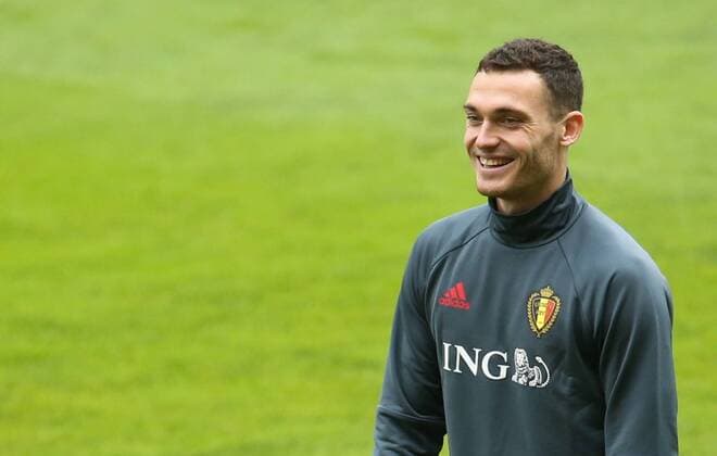 Belgium s Thomas Vermaelen pictured during a training session of the Belgian national soccer team Red Devils in Leiria, Portugal, Monday 28 March 2016. The Red Devils will play a friendly game in and against Portugal on 29 March, the match was moved due to safety concerns after the Brussels terrorists attacks. The game is a preparation for the upcoming Euro2016. VIRGINIExLEFOUR  x04822487x