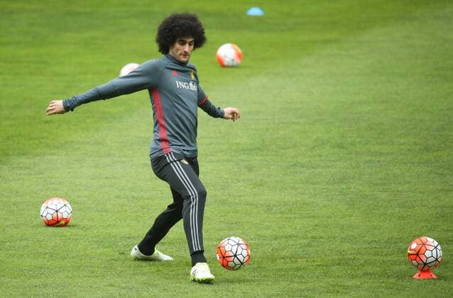 Belgium s Marouane Fellaini pictured during a training session of the Belgian national soccer team Red Devils in Leiria, Portugal, Monday 28 March 2016. The Red Devils will play a friendly game in and against Portugal on 29 March, the match was moved due to safety concerns after the Brussels terrorists attacks. The game is a preparation for the upcoming Euro2016. VIRGINIExLEFOUR  x04822531x