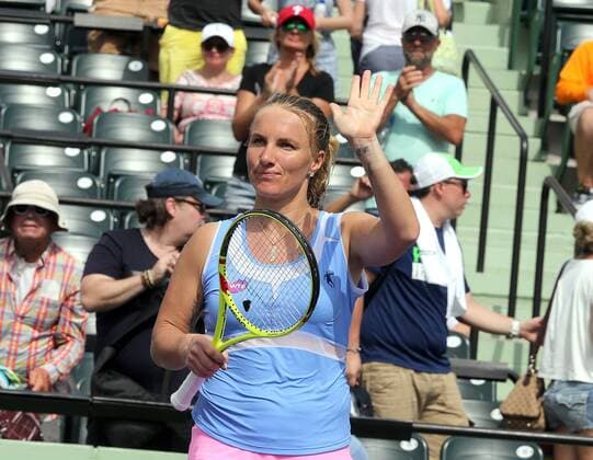 March 28, 2016 - Miami, FL, USA - Svetlana Kuznetsova, Russia, reacts as she defeats No. 1 Serena Williams, USA, 6-7 (3), 6-1, 6-2, during a match at the Miami Open Tennis tournament 2016, which Serena lost 6-7 (3), 6-1, 6-2, on March 28, 2016 in Key Biscayne, Fla. Miami Open - ZUMAm67_