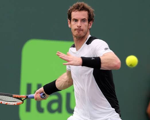March 28, 2016 - Key Biscayne, FL, USA - Andy Murray of Great Britain returns a shot against Grigor Dimitrov of Bulgaria during a men s fourth-round match at the Miami Open on Monday, March 28, 2016, in Key Biscayne, Fla. Miami Open - ZUMAm67_