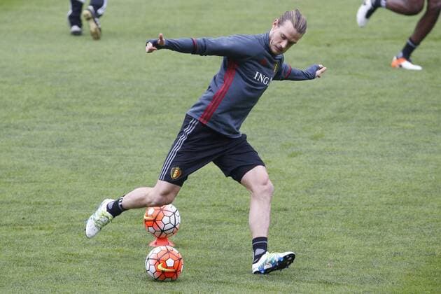 Fußball, Training Nationalteam Belgien in Leiria Guillaume Gillet of Belgium during the training session t FOOTBALL : Belgique - Entrainement et conference de presse - Leiria - 28 03 2016 Photonews Panoramic 