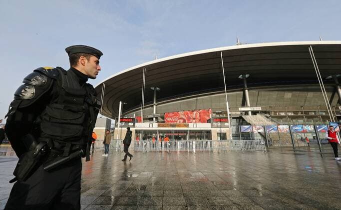 PARIS, FRANCE. MARCH 29, 2016. A police officer outside the Stade de France ahead of a friendly football match between France and Russia. Alexander Demianchuk TASS  70176296st