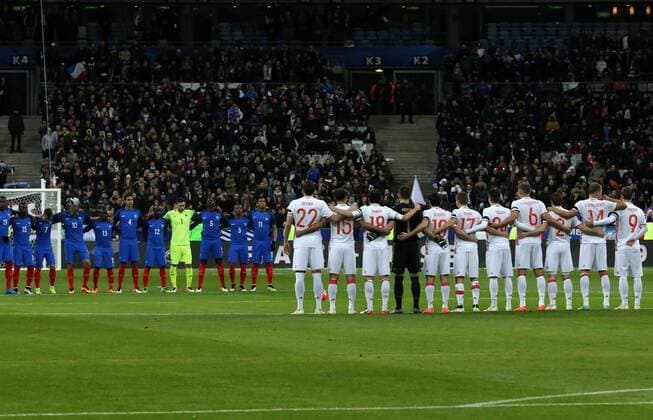 PARIS, FRANCE. MARCH 29, 2016. France s and Russia s players seen ahead of their friendly football match at the Stade de France. Alexander Demianchuk TASS  TS01DDEF