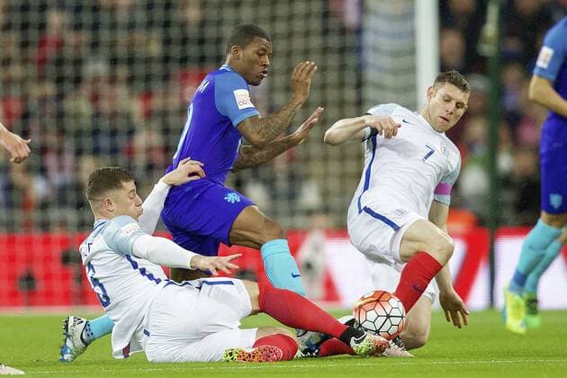 (L-R) Ross Barkley of England, Georginio Wijnaldum of Holland, James Milner of England Maurice van Steen London England v Netherlands xVIxxIVx 5232708
