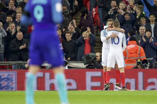 (L-R) Vincent Janssen of Holland, Kyle Walker of England, Jamie Vardy of England Maurice van Steen London England v Netherlands xVIxxIVx 5232810