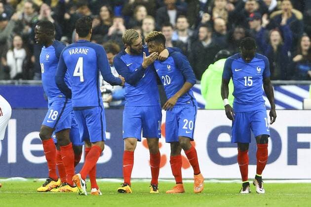 Fußball, Länderspiel, Frankreich - Russland Kingsley Coman (France), Andre Pierre Gignac (France) - Fussball, Länderspiel Nationalteam, Frankreich vs. Russland - 29 03 2016 GwendolineLeGoff Panoramic 