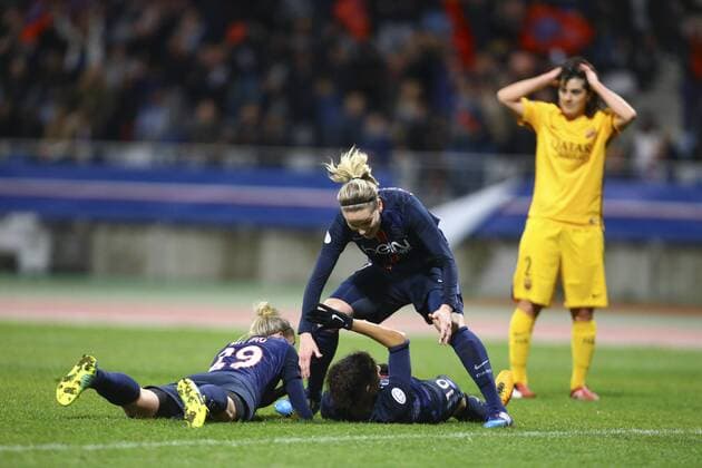 Cristiane (PSG) Anja Mittag (PSG) Lisa Dahlkvist (PSG) Ane Bergara Artieda - Fussball Damen, Champions League, Paris Saint Germain PSG vs. FC Barcelona - 30 03 2016 GwendolineLeGoff Panoramic 