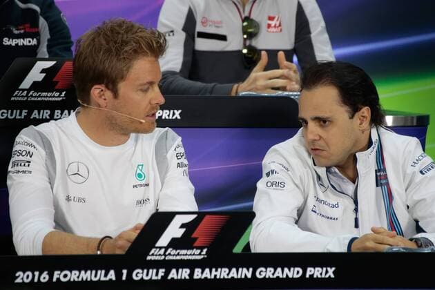 FORMULA 1 - Bahrain GP SAKHIR,BAHRAIN,31.MAR.16 - MOTORSPORTS, FORMULA 1 - FIA World Championship WM Weltmeisterschaft Grand Prix of Bahrain, Bahrain International Circuit, preview, press conference PK Pressekonferenz Image shows Nico Rosberg (GER Mercedes GP) and Felipe Massa (BRA Williams). GEPAxpictures xFritzxMueller