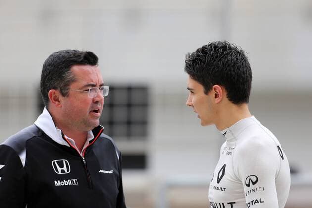 Bahrain Grand Prix, Sakhir 31 March - 03 April 2016 31.03.2016 - Eric Boullier (FRA) McLaren Racing Director and Esteban Ocon (FRA) Renault Formula One Team Test Driver 
