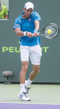 April 1 2016: Novak Djokovic (SRB) wins first set in tiebreaker at the Miami Open being played at Crandon Park Tennis Center in Miami, Key Biscayne, Florida. Ã‚Â© Tennis 2016: Miami Open APR 1 - ZUMAc04_
