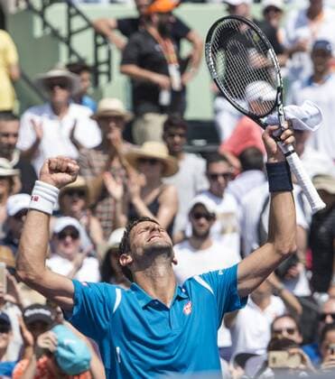 April 1 2016: Novak Djokovic (SRB) defeats David Goffin (BEL) by 7-6, 6-4 at the Miami Open being played at Crandon Park Tennis Center in Miami, Key Biscayne, Florida. Ã‚Â© Tennis 2016:Miami Open APR 1 - ZUMAc04_