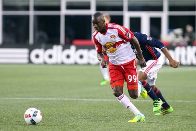 April 1, 2016; Foxborough, MA, USA; New York Red Bulls forward Bradley Wright-Phillips (99) in action during the first half of an MLS Fussball Herren USA game between the New England Revolution and New York Red Bulls at Gillette Stadium. New England won 1-0. MLS 2016: Red Bulls vs Revolution APR 01 - ZUMAc04_