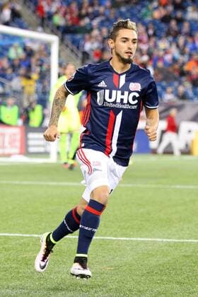 April 1, 2016; Foxborough, MA, USA; New England Revolution forward Diego Fagundez (14) in action during the first half of an MLS Fussball Herren USA game between the New England Revolution and New York Red Bulls at Gillette Stadium. New England won 1-0. MLS 2016: Red Bulls vs Revolution APR 01 - ZUMAc04_