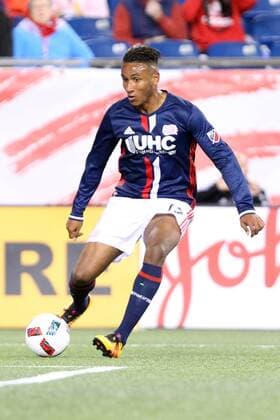 April 1, 2016; Foxborough, MA, USA; New England Revolution forward Juan Agudelo (17) in action during the second half of an MLS Fussball Herren USA game between the New England Revolution and New York Red Bulls at Gillette Stadium. New England won 1-0. MLS 2016: Red Bulls vs Revolution APR 01 - ZUMAc04_