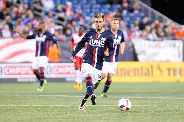 April 1, 2016; Foxborough, MA, USA; New England Revolution forward Diego Fagundez (14) in action during the second half of an MLS Fussball Herren USA game between the New England Revolution and New York Red Bulls at Gillette Stadium. New England won 1-0. MLS 2016: Red Bulls vs Revolution APR 01 - ZUMAc04_