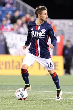 April 1, 2016; Foxborough, MA, USA; New England Revolution forward Diego Fagundez (14) in action during an MLS Fussball Herren USA game between the New England Revolution and New York Red Bulls at Gillette Stadium. New England won 1-0. MLS 2016: Red Bulls vs Revolution APR 01 - ZUMAc04_