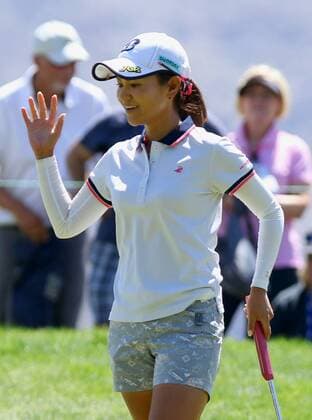 Golf: Miyazato maintains lead after 2 rounds of ANA Inspiration Ai Miyazato acknowledges the gallery after making a birdie on the 11th hole during the second round of the ANA Inspiration at Mission Hills Country Club in Rancho Mirage, California on April 1, 2016. Miyazato carded a 2-under-par 70 to share the lead with Lexi Thompson of the United States at 7 under. 