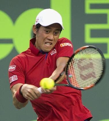Tennis: Nishikori reaches Miami Open final Japan s Kei Nishikori defeats Nick Kyrgios of Australia 6-3, 7-5 in the semifinals of the Miami Open on April 1, 2016. Nishikori will play top-ranked Serbian Novak Djokovic in the final two days later. 