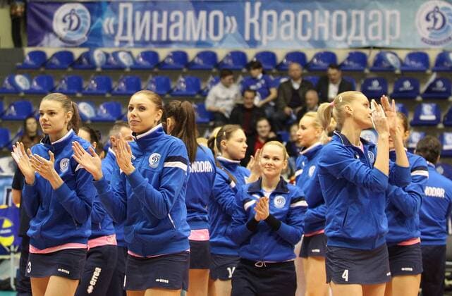 KRASNODAR, RUSSIA. APRIL 2, 2016. Dinamo s players seen ahead of the rematch of the 2015 16 Season CEV Women s Volleyball Cup Finals against Galatasaray Istanbul at Olimp Sports Palace. Vitaly Timkiv TASS  TS01E46F
