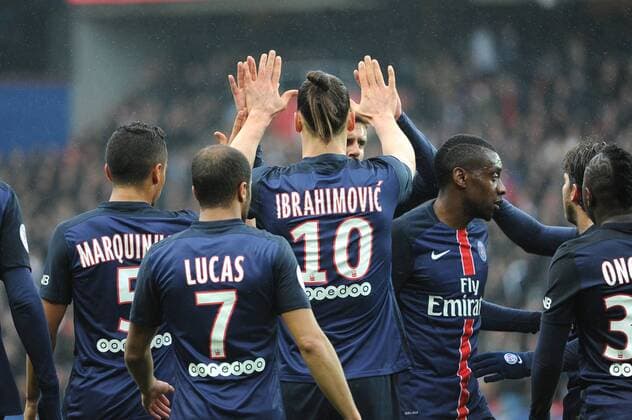 ZLATAN IBRAHIMOVIC (psg) - BLAISE MATUIDI (psg) - JOIE FOOTBALL : Paris SG vs Nice - Ligue 1 - 02 04 2016 FEP Panoramic 