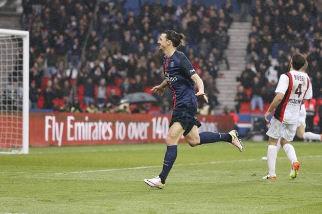 Zlatan Ibrahimovic (psg) inscrit un but, joie FOOTBALL : Paris st Germain vs OGC Nice - Ligue 1 - 02 04 2016 StephaneAllaman Panoramic 