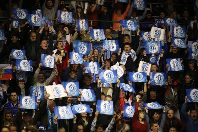 KRASNODAR, RUSSIA. APRIL 2, 2016. Dinamo s fans rooting for their team in the rematch of the 2015 16 Season CEV Women s Volleyball Cup Finals against Galatasaray Istanbul at Olimp Sports Palace. Dinamo Krasnodar won the game 3:0. Vitaly Timkiv TASS  TS01E4E0