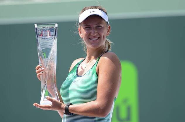 April 2, 2016 - Miami, Florida, United States - VICTORIA AZARENKA poses for photos with her trophy after winning the Miami Open. Tennis 2016 - Miami Open - Day 13 - ZUMAl132