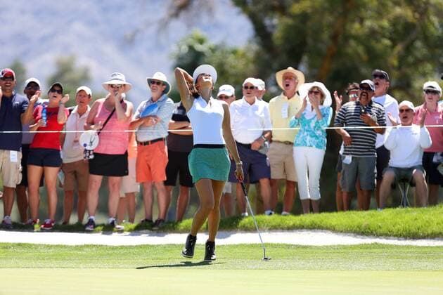 April 02, 2016: Michelle Wie reacts to almost making birdie on the first hole during the third round of the 2016 ANA Inspiration at the Mission Hills Country Club in Rancho Mirage, California. LPGA Golf Damen 2016: ANA Inspiration Championship APR 02 - ZUMAcb8_