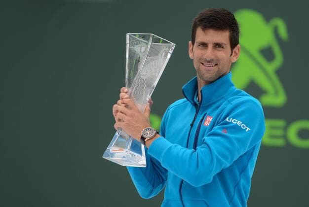 April 3, 2016 - Miami, Florida, United States - NOVAK DJOKOVIC poses with his trophy after winning the Miami Open. Tennis 2016 - Miami Open - Day 14 - ZUMAl132