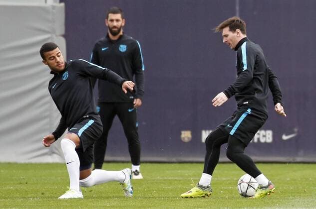 BARCELONA -april 04- SPAIN: Leo Messi and Rafinha during the training before the Champions League match against Atletico de Madrid, celebrated at the Ciutat Deportiva Joan Gamper, on april 04, 2016. Photo: Joan Valls Urbanandsport Cordion Press  xJoanxValls Urbanandsportx xFC-BARCELONA-TRAINING-CHAMPIONS-LEAGUEx