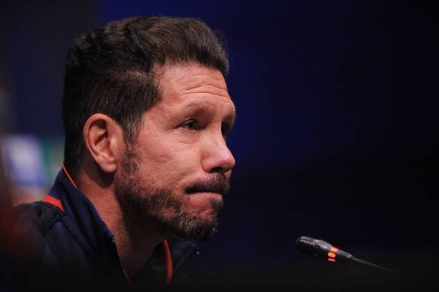 April 4, 2016 - Barcelona, Spain - The coach Diego Pablo Simeone, of Atletico de Madrid attends a press conference PK Pressekonferenz before F.C.Barcelona vs Atletico de Madrid UEFA Cahampions League match on April 4, 2016 in Barcelona, Spain. Atletico de Madrid Press Conference  - ZUMAn230