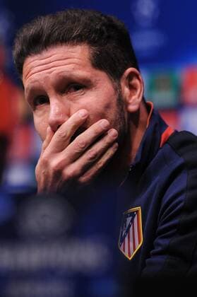 April 4, 2016 - Barcelona, Spain - The coach Diego Pablo Simeone, of Atletico de Madrid attends a press conference PK Pressekonferenz before F.C.Barcelona vs Atletico de Madrid UEFA Cahampions League match on April 4, 2016 in Barcelona, Spain. Atletico de Madrid Press Conference  - ZUMAn230