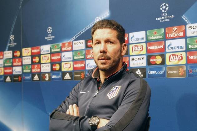 Atletico de Madrid s coach Diego Pablo Cholo Simeone in press conference PK Pressekonferenz before Champions League training session. April 4,2016.  (2016040476)