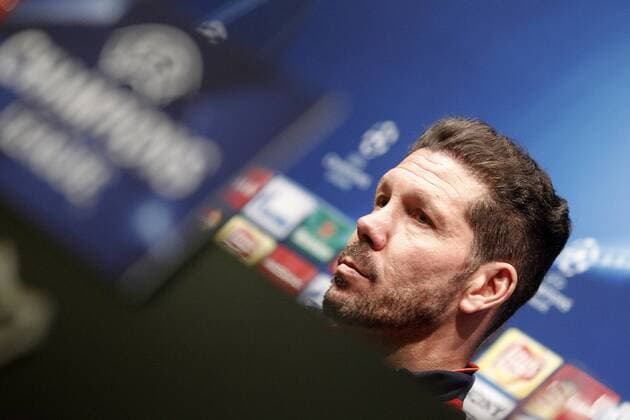Atletico de Madrid s coach Diego Pablo Cholo Simeone in press conference PK Pressekonferenz before Champions League training session. April 4,2016.  (2016040494)